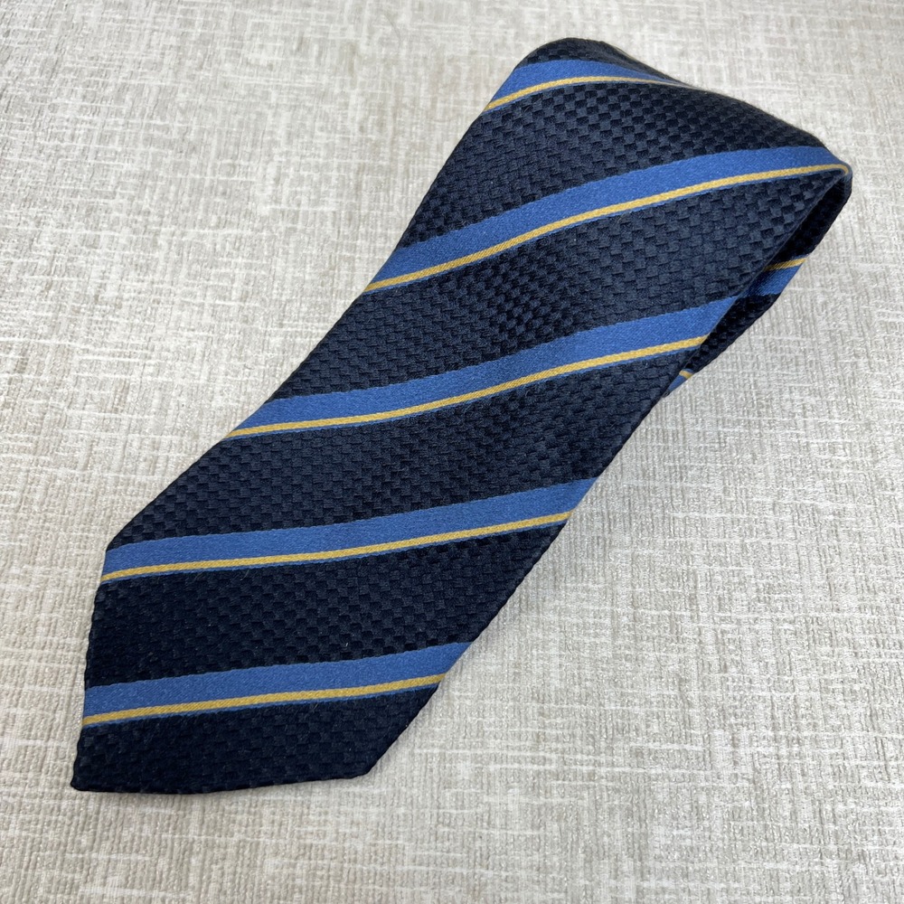 Ermenegildo Zegna Men's Silk‎ Tie Navy Blue Gold Stripe Made in Italy Luxury